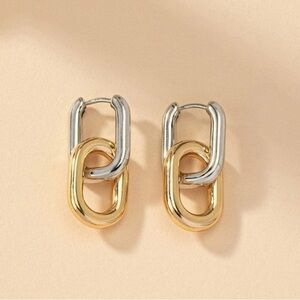 RESTOCKED!! ✨Two Toned Silver and Gold Paperclip Chain Hoop Earrings